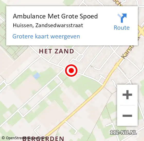 Locatie op kaart van de 112 melding: Ambulance Met Grote Spoed Naar Huissen, Zandsedwarsstraat op 18 september 2018 09:19