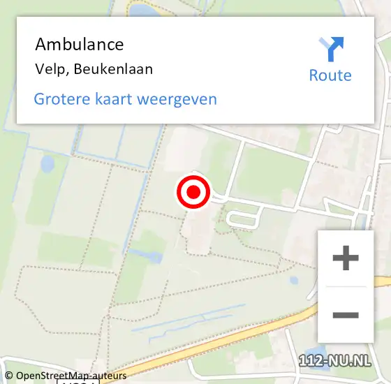 Locatie op kaart van de 112 melding: Ambulance Velp, Beukenlaan op 18 september 2018 09:53