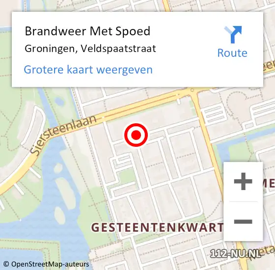 Locatie op kaart van de 112 melding: Brandweer Met Spoed Naar Groningen, Veldspaatstraat op 18 september 2018 09:59