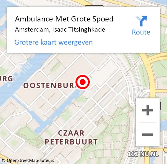 Locatie op kaart van de 112 melding: Ambulance Met Grote Spoed Naar Amsterdam, Isaac Titsinghkade op 18 september 2018 10:10