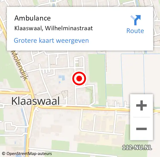 Locatie op kaart van de 112 melding: Ambulance Klaaswaal, Wilhelminastraat op 18 september 2018 11:29