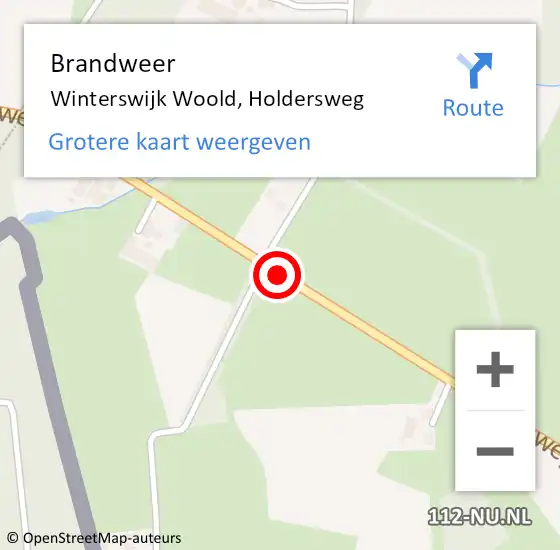 Locatie op kaart van de 112 melding: Brandweer Winterswijk Woold, Holdersweg op 18 september 2018 11:41