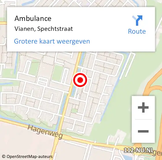 Locatie op kaart van de 112 melding: Ambulance Vianen, Spechtstraat op 9 maart 2014 13:10