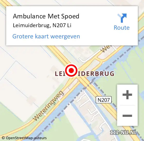 Locatie op kaart van de 112 melding: Ambulance Met Spoed Naar Leimuiderbrug, N207 Li op 18 september 2018 12:55