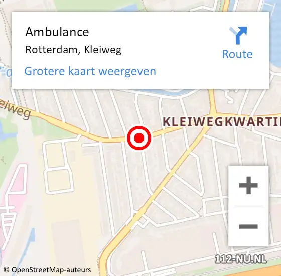 Locatie op kaart van de 112 melding: Ambulance Rotterdam, Kleiweg op 18 september 2018 14:01