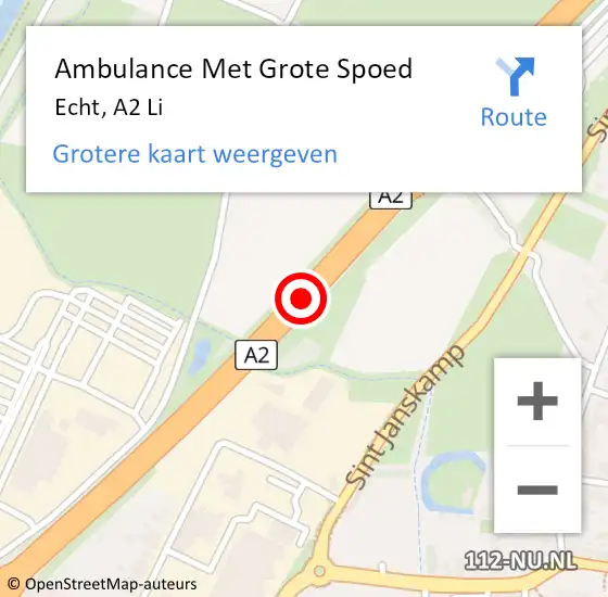 Locatie op kaart van de 112 melding: Ambulance Met Grote Spoed Naar Echt, A2 Li op 18 september 2018 14:29
