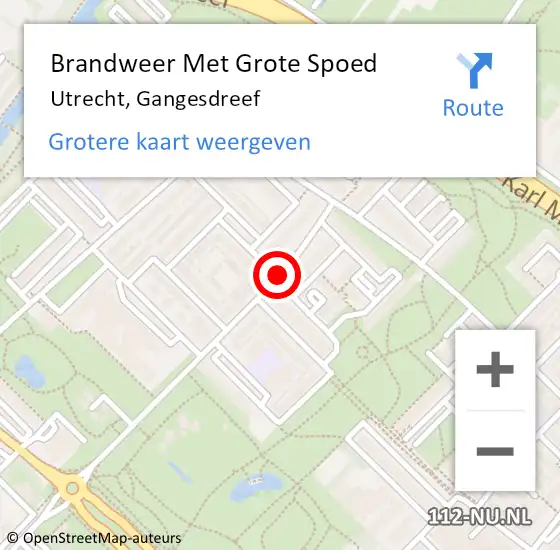 Locatie op kaart van de 112 melding: Brandweer Met Grote Spoed Naar Utrecht, Gangesdreef op 18 september 2018 15:20