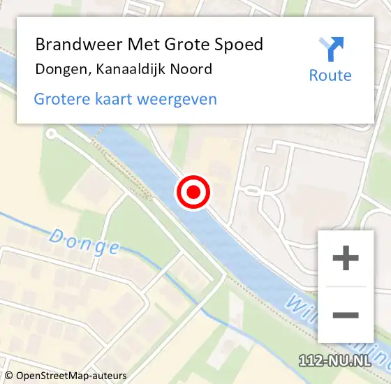 Locatie op kaart van de 112 melding: Brandweer Met Grote Spoed Naar Dongen, Kanaaldijk Noord op 18 september 2018 15:35