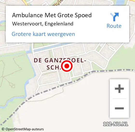 Locatie op kaart van de 112 melding: Ambulance Met Grote Spoed Naar Westervoort, Engelenland op 18 september 2018 15:49
