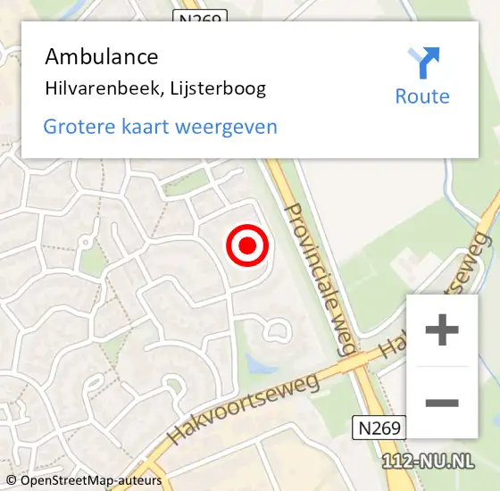 Locatie op kaart van de 112 melding: Ambulance Hilvarenbeek, Lijsterboog op 18 september 2018 16:00