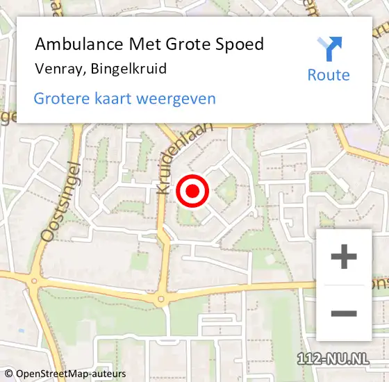 Locatie op kaart van de 112 melding: Ambulance Met Grote Spoed Naar Venray, Bingelkruid op 18 september 2018 16:26