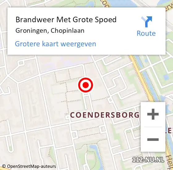 Locatie op kaart van de 112 melding: Brandweer Met Grote Spoed Naar Groningen, Chopinlaan op 18 september 2018 16:32