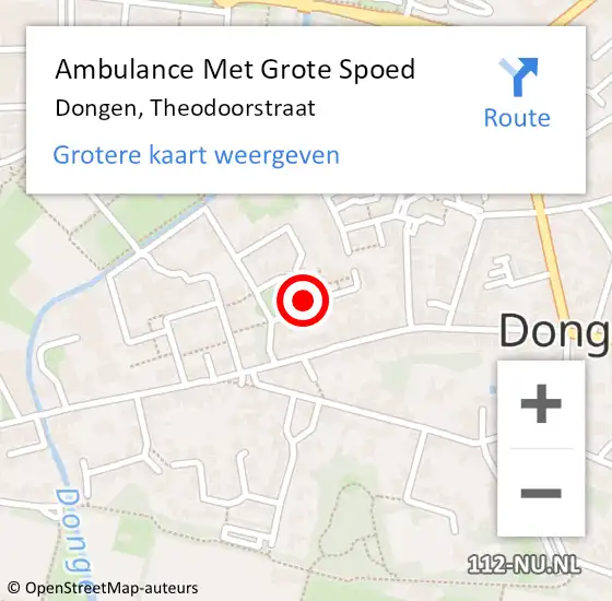 Locatie op kaart van de 112 melding: Ambulance Met Grote Spoed Naar Dongen, Theodoorstraat op 18 september 2018 16:49