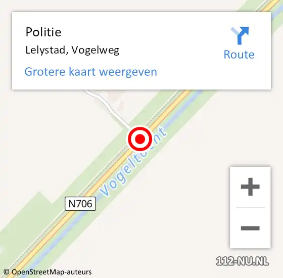 Locatie op kaart van de 112 melding: Politie Lelystad, Vogelweg op 18 september 2018 18:28