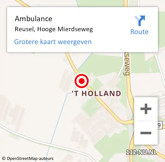 Locatie op kaart van de 112 melding: Ambulance Reusel, Hooge Mierdseweg op 18 september 2018 18:55