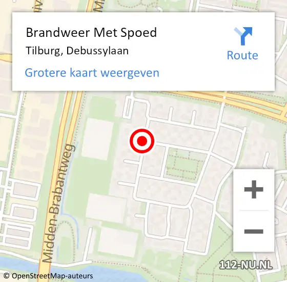 Locatie op kaart van de 112 melding: Brandweer Met Spoed Naar Tilburg, Debussylaan op 18 september 2018 21:20