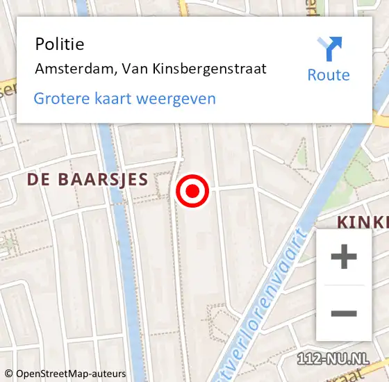 Locatie op kaart van de 112 melding: Politie Amsterdam, Van Kinsbergenstraat op 18 september 2018 21:22