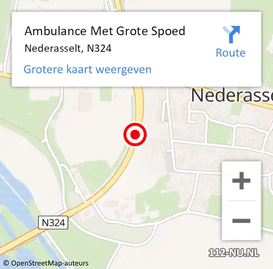 Locatie op kaart van de 112 melding: Ambulance Met Grote Spoed Naar Nederasselt, N324 op 18 september 2018 22:03