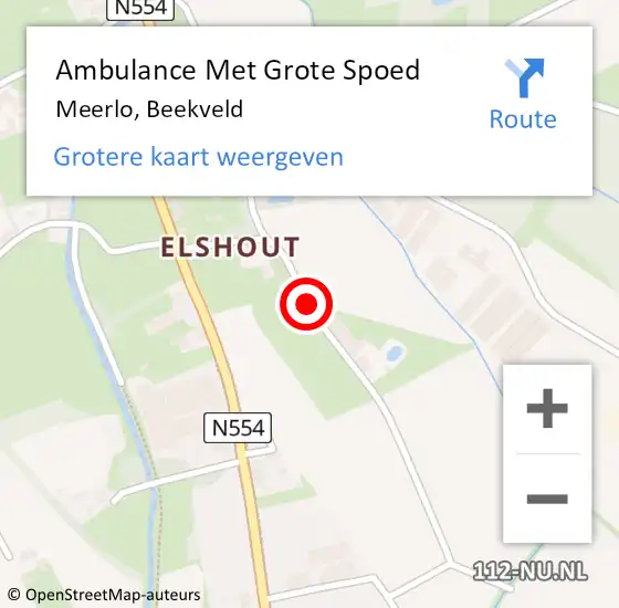 Locatie op kaart van de 112 melding: Ambulance Met Grote Spoed Naar Meerlo, Beekveld op 18 september 2018 22:07