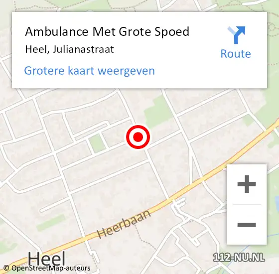 Locatie op kaart van de 112 melding: Ambulance Met Grote Spoed Naar Heel, Julianastraat op 18 september 2018 22:49