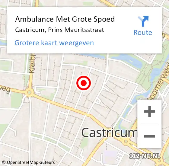 Locatie op kaart van de 112 melding: Ambulance Met Grote Spoed Naar Castricum, Prins Mauritsstraat op 18 september 2018 22:54