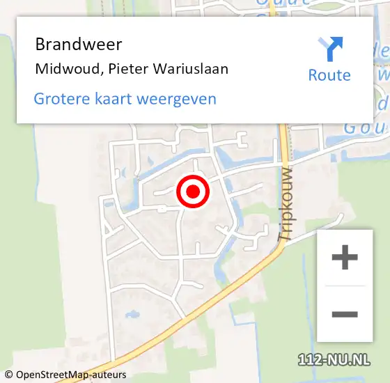 Locatie op kaart van de 112 melding: Brandweer Midwoud, Pieter Wariuslaan op 19 september 2018 01:58