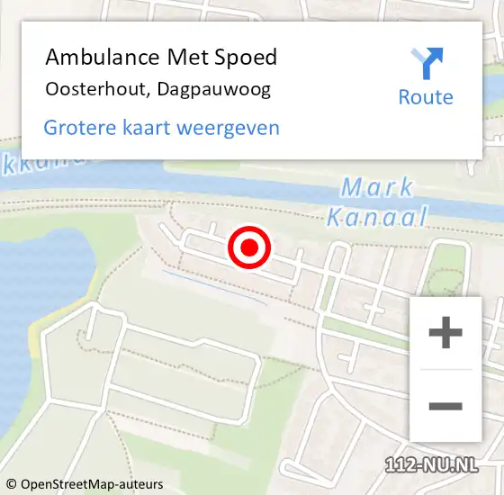 Locatie op kaart van de 112 melding: Ambulance Met Spoed Naar Oosterhout, Dagpauwoog op 19 september 2018 02:25