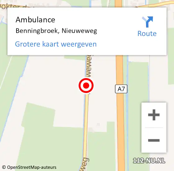 Locatie op kaart van de 112 melding: Ambulance Benningbroek, Nieuweweg op 19 september 2018 07:02