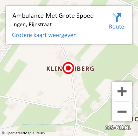 Locatie op kaart van de 112 melding: Ambulance Met Grote Spoed Naar Ingen, Rijnstraat op 19 september 2018 07:13
