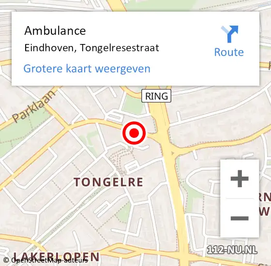 Locatie op kaart van de 112 melding: Ambulance Eindhoven, Tongelresestraat op 19 september 2018 08:28