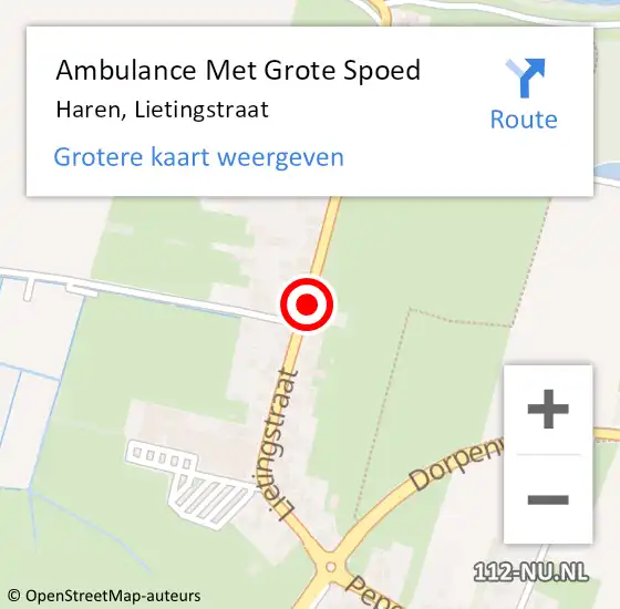 Locatie op kaart van de 112 melding: Ambulance Met Grote Spoed Naar Haren, Lietingstraat op 19 september 2018 08:45