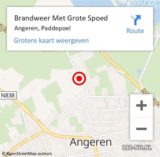 Locatie op kaart van de 112 melding: Brandweer Met Grote Spoed Naar Angeren, Paddepoel op 19 september 2018 09:19