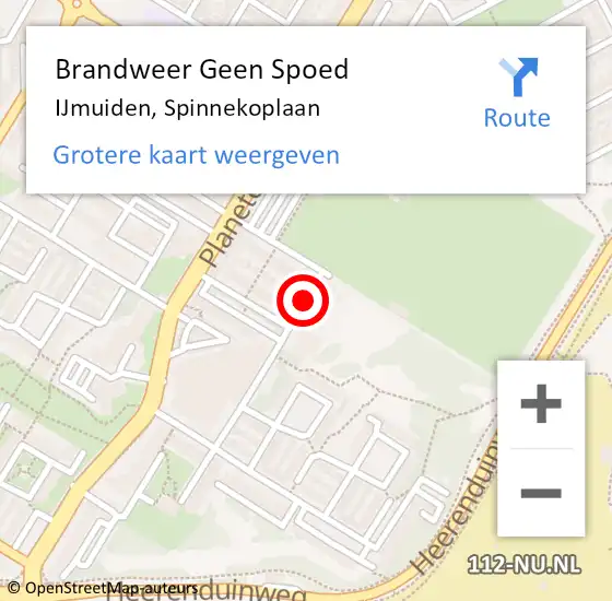 Locatie op kaart van de 112 melding: Brandweer Geen Spoed Naar IJmuiden, Spinnekoplaan op 19 september 2018 09:30