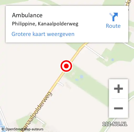 Locatie op kaart van de 112 melding: Ambulance Philippine, Kanaalpolderweg op 19 september 2018 09:45