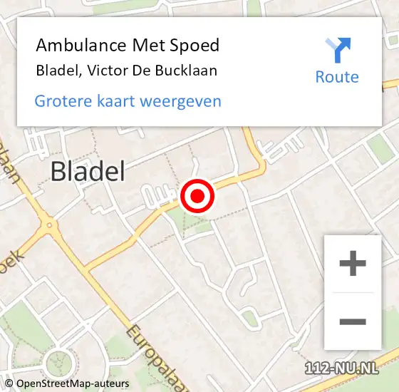 Locatie op kaart van de 112 melding: Ambulance Met Spoed Naar Bladel, Victor De Bucklaan op 19 september 2018 10:49