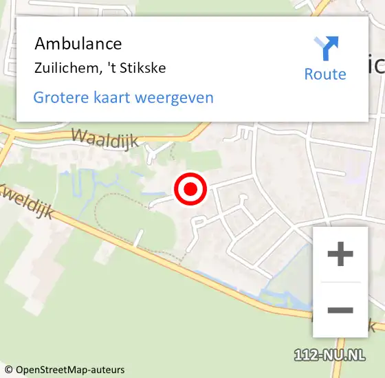 Locatie op kaart van de 112 melding: Ambulance Zuilichem, 't Stikske op 19 september 2018 10:53