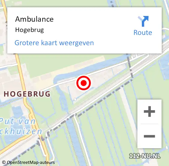 Locatie op kaart van de 112 melding: Ambulance Hogebrug op 19 september 2018 11:25