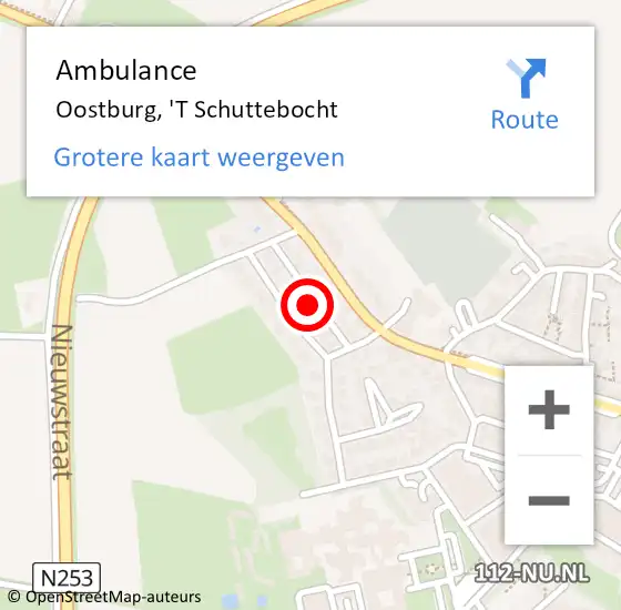 Locatie op kaart van de 112 melding: Ambulance Oostburg, 'T Schuttebocht op 19 september 2018 12:29