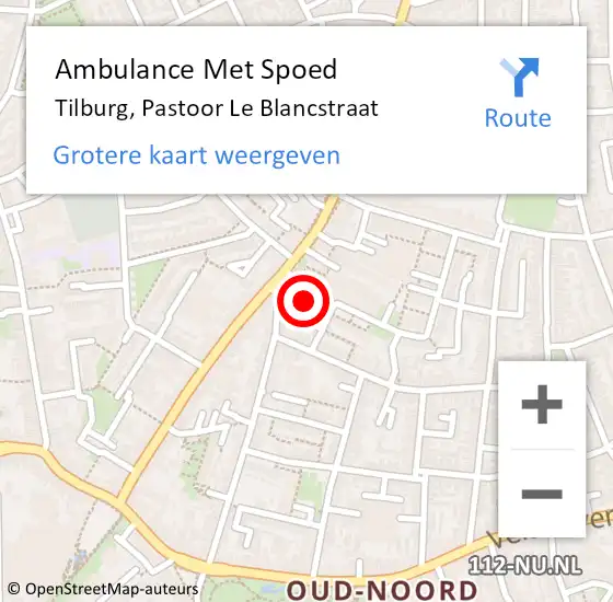 Locatie op kaart van de 112 melding: Ambulance Met Spoed Naar Tilburg, Pastoor Le Blancstraat op 19 september 2018 12:30