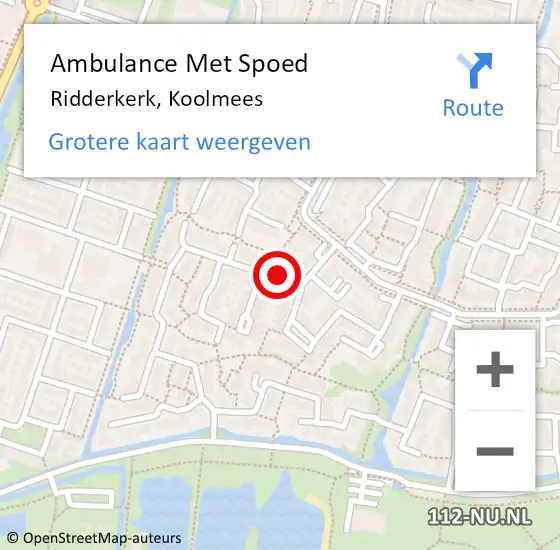 Locatie op kaart van de 112 melding: Ambulance Met Spoed Naar Ridderkerk, Koolmees op 19 september 2018 12:34