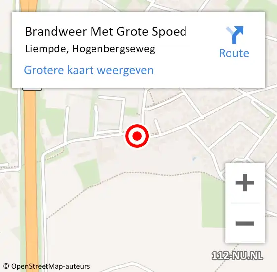 Locatie op kaart van de 112 melding: Brandweer Met Grote Spoed Naar Liempde, Hogenbergseweg op 19 september 2018 13:57