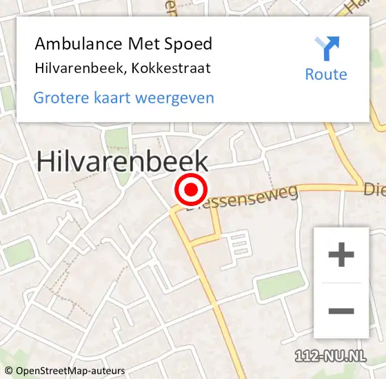 Locatie op kaart van de 112 melding: Ambulance Met Spoed Naar Hilvarenbeek, Kokkestraat op 19 september 2018 14:49