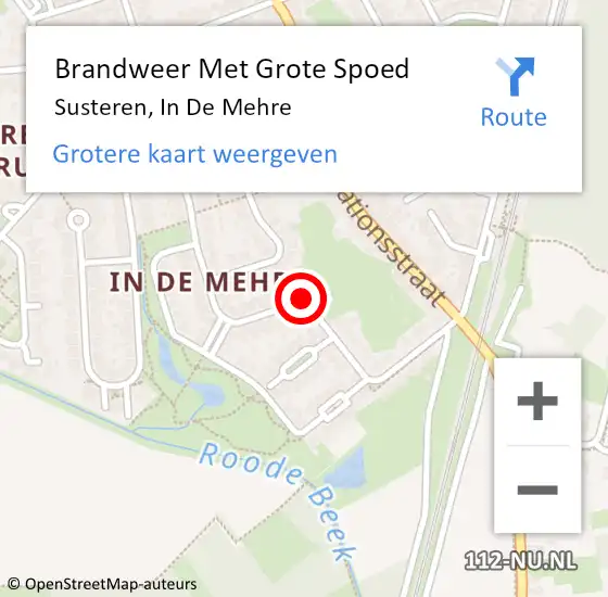 Locatie op kaart van de 112 melding: Brandweer Met Grote Spoed Naar Susteren, In De Mehre op 19 september 2018 15:00