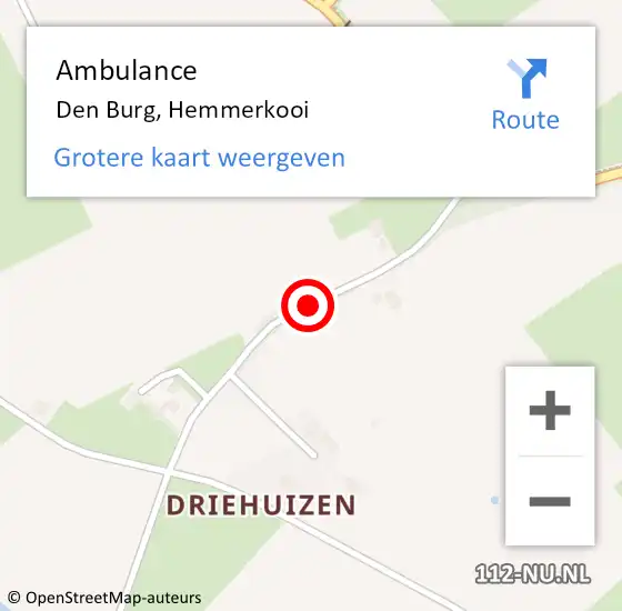 Locatie op kaart van de 112 melding: Ambulance Den Burg, Hemmerkooi op 19 september 2018 15:17