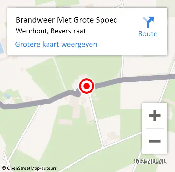 Locatie op kaart van de 112 melding: Brandweer Met Grote Spoed Naar Wernhout, Beverstraat op 19 september 2018 15:18