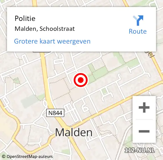Locatie op kaart van de 112 melding: Politie Malden, Schoolstraat op 19 september 2018 15:28