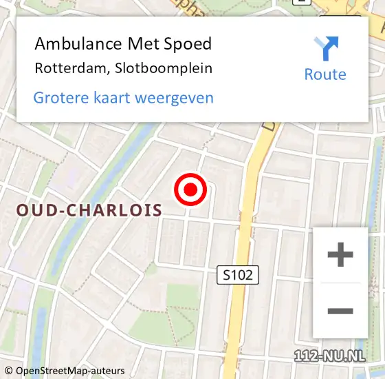 Locatie op kaart van de 112 melding: Ambulance Met Spoed Naar Rotterdam, Slotboomplein op 19 september 2018 16:03