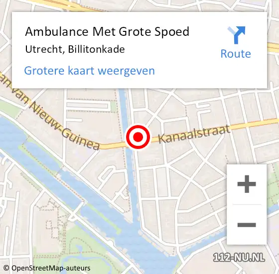 Locatie op kaart van de 112 melding: Ambulance Met Grote Spoed Naar Utrecht, Billitonkade op 19 september 2018 16:51