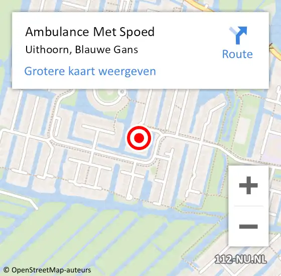 Locatie op kaart van de 112 melding: Ambulance Met Spoed Naar Uithoorn, Blauwe Gans op 19 september 2018 16:51