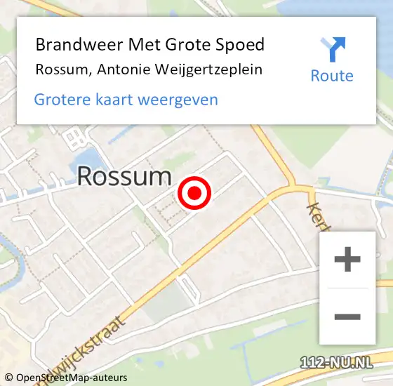 Locatie op kaart van de 112 melding: Brandweer Met Grote Spoed Naar Rossum, Antonie Weijgertzeplein op 19 september 2018 17:00